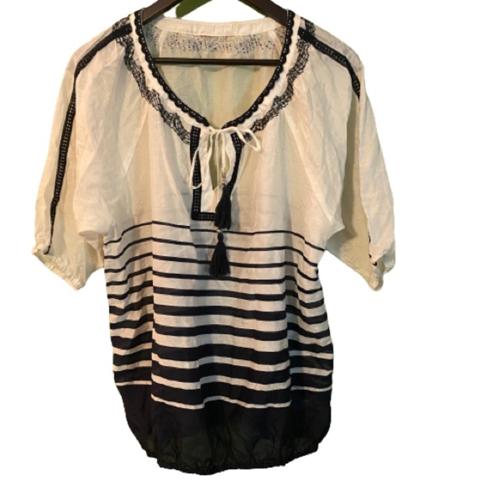 Anthropologie embroidered silk cotton peasant top
